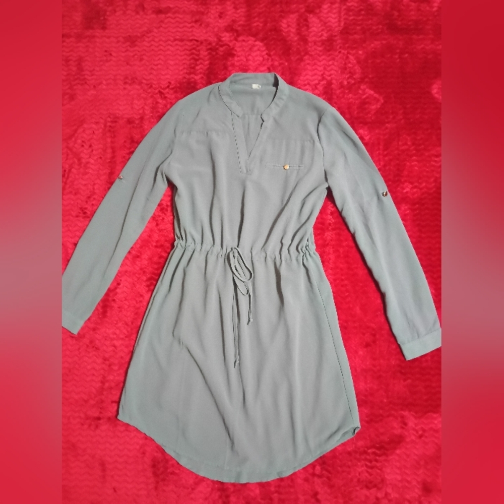 Tea n Cup Gray Long Sleeve Raglan Shirt Dress